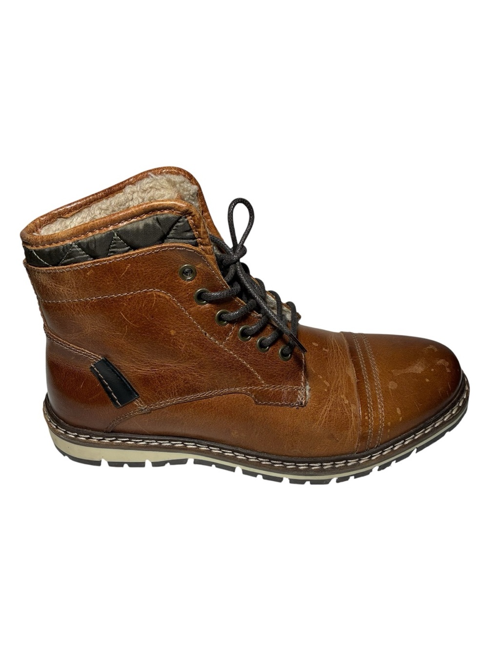 Crown Vintage Men's Sherpa Fielding Quilted Botts 9.5 Cognac Cap Toed Lace Up